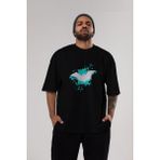 ankhises Halloween Ön Baskılı Siyah Oversize T-Shirt Erkek Kadın Bisiklet Yaka - M