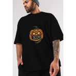 ankhises Halloween Ön Baskılı Siyah Oversize T-Shirt Erkek Kadın Bisiklet Yaka