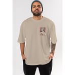 Ankhises Himiko Toga Ön Sol Baskılı Oversize T-Shirt Erkek Kadın Unisex Pamuk Bisiklet Yaka Tişort - Bej - XL