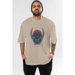Ankhises Inosuke Demon Slayer Anime Ön Baskılı Bej Oversize T-Shirt Erkek Kadın - XL