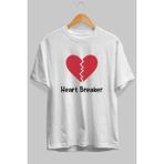 Ankhises Kalp Kırıcı Ön Baskılı Beyaz Oversize T-Shirt Erkek Kadın Pamuk Bisiklet Yaka Tişort