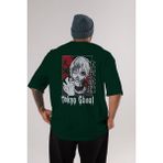 Ankhises Kaneki Ken Tokyo Ghoul Anime Arka Baskılı Zümrüt Yeşili Oversize T-Shirt Pamuk Erkek Kadın - XL