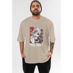 Ankhises Kaneki Ken Tokyo Ghoul Anime Ön Baskılı Bej Oversize T-Shirt Erkek Kadın - XL