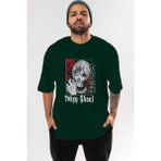 Ankhises Kaneki Ken Tokyo Ghoul Anime Ön Baskılı Zümrüt Yeşili Oversize T-Shirt Erkek Kadın