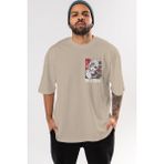Ankhises Kaneki Ken Tokyo Ghoul Ön Sol Baskılı Oversize T-Shirt Erkek Kadın Unisex Pamuk Bisiklet Yaka Tişort - Bej - XL
