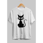 Ankhises Kedi Tasarımı Ön Baskılı Beyaz Oversize T-Shirt Erkek Kadın Pamuk Bisiklet Yaka Tişort - XL