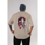 Ankhises Kokushibo Demon Slayer Anime Arka Baskılı Bej Oversize T-Shirt %100 Pamuk Erkek Kadın - XL