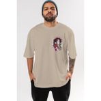 Ankhises Kokushibo Demon Slayer Ön Sol Baskılı Oversize T-Shirt Erkek Kadın Unisex Pamuk Bisiklet Yaka Tişort - Bej