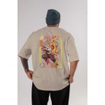 Ankhises Kyojuro Rengoku Anime Arka Baskılı Bej Oversize T-Shirt %100 Pamuk Erkek Kadın - XL