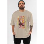 Ankhises Kyojuro Rengoku Anime Ön Baskılı Bej Oversize T-Shirt Erkek Kadın