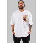 Ankhises Kyojuro Rengoku Ön Sol Baskılı Oversize T-Shirt Erkek Kadın Unisex Pamuk Bisiklet Yaka - Beyaz