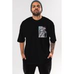 Ankhises Marin Kitagawa 1 Ön Sol Baskılı Oversize T-Shirt Erkek Kadın Unisex Pamuk Bisiklet Yaka - Siyah - XL