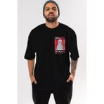 Ankhises Marın Kıtagawa Ön Sol Baskılı Oversize T-Shirt Erkek Kadın Unisex Pamuk Bisiklet Yaka Tişort - Siyah