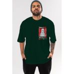 Ankhises Marın Kıtagawa Ön Sol Baskılı Oversize T-Shirt Erkek Kadın Unisex Pamuk Bisiklet Yaka Tişort - Zümrüt Yeşili
