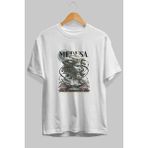 Ankhises Medusa Ön Baskılı Beyaz Oversize T-Shirt Erkek Kadın Pamuk Bisiklet Yaka Tişort