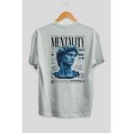 Ankhises Mentality 2 Arka Baskılı Beyaz Oversize T-Shirt Erkek Kadın Pamuk Bisiklet Yaka Tişort - XL