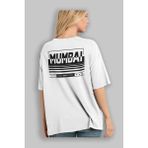 ankhises Mumbai Arka Baskılı Beyaz Oversize T-Shirt Erkek Kadın Bisiklet Yaka