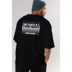 ankhises Mumbai Arka Baskılı Siyah Oversize T-Shirt Erkek Kadın Bisiklet Yaka