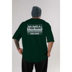 Ankhises Mumbai Arka Baskılı Zümrüt Yeşili Oversize T-Shirt Unisex Erkek Kadın Bisiklet Yaka