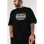 ankhises Mumbai Ön Baskılı Siyah Oversize T-Shirt Erkek Kadın Bisiklet Yaka