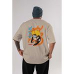 Ankhises Naruto Uzumaki 1 Anime Arka Baskılı Bej Oversize T-Shirt %100 Pamuk Erkek Kadın - XL