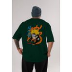 Ankhises Naruto Uzumaki 1 Anime Arka Baskılı Zümrüt Yeşili Oversize T-Shirt Pamuk Erkek Kadın