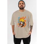 Ankhises Naruto Uzumaki 1 Anime Ön Baskılı Bej Oversize T-Shirt Erkek Kadın - XL