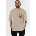 Ankhises Naruto Uzumaki 1 Ön Sol Baskılı Oversize T-Shirt Erkek Kadın Unisex Pamuk Bisiklet Yaka Tişort - Bej