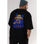 ankhises Naruto Uzumaki Anime Arka Baskılı Siyah Oversize T-Shirt Erkek Kadın