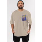 Ankhises Naruto Uzumaki Ön Sol Baskılı Oversize T-Shirt Erkek Kadın Unisex Pamuk Bisiklet Yaka Tişort - Bej - XL