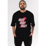 ankhises Okay Ön Baskılı Siyah Oversize T-Shirt Erkek Kadın Bisiklet Yaka - XL