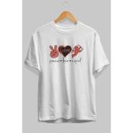 Ankhises Peace Love Cupid Ön Baskılı Beyaz Oversize T-Shirt Erkek Kadın Pamuk Bisiklet Yaka Tişort