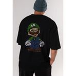 ankhises Plumber Brothers Arka Baskılı Siyah Oversize T-Shirt Erkek Kadın Bisiklet Yaka