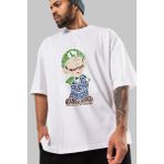ankhises Plumber Brothers Ön Baskılı Beyaz Oversize T-Shirt Erkek Kadın Bisiklet Yaka