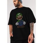 ankhises Plumber Brothers Ön Baskılı Siyah Oversize T-Shirt Erkek Kadın Bisiklet Yaka - XL