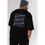 ankhises Raw Denim Arka Baskılı Siyah Oversize T-Shirt Erkek Kadın Bisiklet Yaka