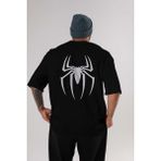 ankhises Spiderman Arka Baskılı Siyah Oversize T-Shirt Erkek Kadın Bisiklet Yaka - XL