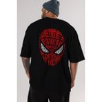 ankhises Spıderman Arka Baskılı Siyah Oversize T-Shirt Erkek Kadın Bisiklet Yaka