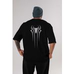 Ankhises Spiderman Arka Baskılı Siyah Oversize T-shirt Unisex Erkek Kadın Bisiklet Yaka
