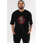 ankhises Spiderman Ön Baskılı Siyah Oversize T-Shirt Erkek Kadın Bisiklet Yaka