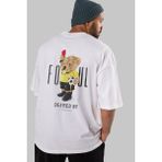 ankhises Teddy Bear Kırmızı Kart Arka Baskılı Beyaz Erkek Kadın Bisiklet Yaka Oversize T-Shirt