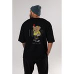 ankhises Teddy Bear Kırmızı Kart Arka Baskılı Siyah Erkek Kadın Bisiklet Yaka Oversize T-Shirt