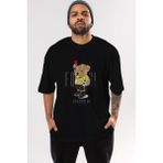 ankhises Teddy Bear Kırmızı Kart Ön Baskılı Siyah Oversize T-Shirt Erkek Kadın Bisiklet Yaka