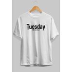 Ankhises Tuesday Ön Baskılı Beyaz Oversize T-Shirt Erkek Kadın Pamuk Bisiklet Yaka Tişort - XL