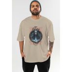 Ankhises Viking Mitolojisi 11 Ön Baskılı Bej Oversize T-Shirt Erkek Kadın Pamuk Bisiklet Yaka Tişort