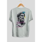 Ankhises Zeus Intense Arka Baskılı Beyaz Oversize T-Shirt Erkek Kadın Pamuk Bisiklet Yaka Tişort