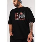 ankhisesBrooklyn Ön Baskılı Siyah Oversize T-Shirt Erkek Kadın Bisiklet Yaka