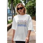 ankhisesColorado Denver Ön Baskılı Beyaz Oversize T-Shirt Erkek Kadın Bisiklet Yaka - XL