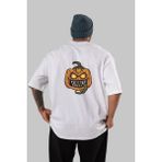 ankhisesHalloween Arka Baskılı Beyaz Oversize T-Shirt Erkek Kadın Bisiklet Yaka