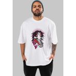 ankhisesKokushibo Demon Slayer Anime Ön Baskılı Beyaz Oversize T-Shirt Erkek Kadın